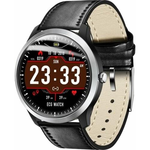 N58 ECG EKG Display HR Sleep Monitor 3D UI Multi-sport Fitness Tracker Leather Strap Smart Watch