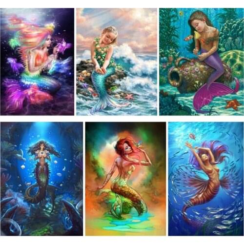 DIY Diamond Painting Figure Mermaid Animal Fishes Square Diamond Round Diamond Decoration Decor Frameless JX286