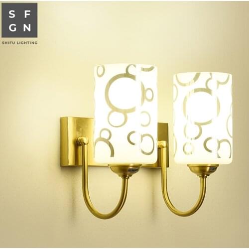 Wall-Lamp LED Copper Wall-Light Lamps Nordic American Wall-Lights for Living Room Home Bedroom Bedside Indoor-Lighting