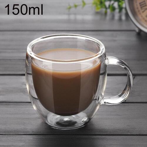 New 150ml Creative Double Wall Glass Cup With Handle Tea Coffee Beer Milk Mugs Heat Cold Resistant Transparent Drink Mug Drinkwa