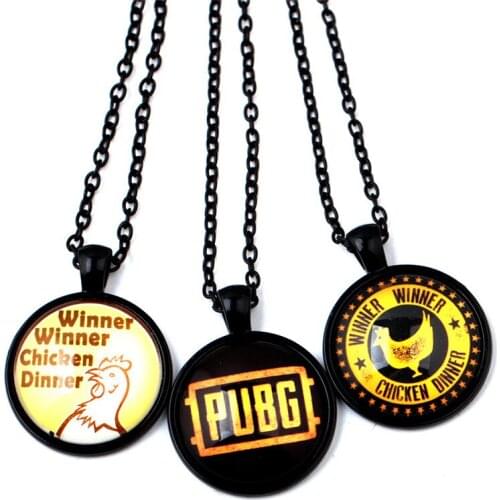 2017 New Arrival Game Playerunknowns Battlegrounds Eat Chicken Necklace Glass Pendant With PUBG WINNER CHICKEN DINNER Letter Lo