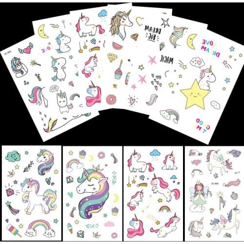 10ps Unicorn Party Deco Disposable Tattoo Sticker Unicorn Birthday Party Decorations Kids Baby Shower Chrildrens Party Supplies