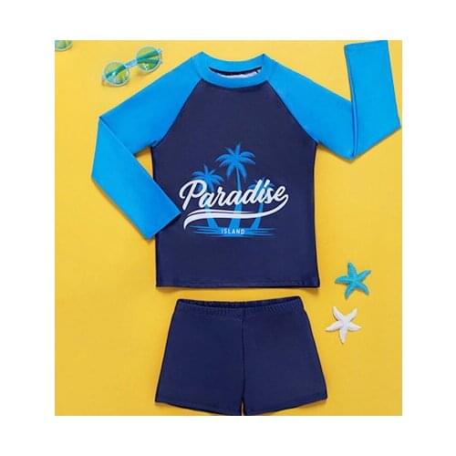 7-14 Years Boys Swim Trunks Two Piece 2021 New Large Boys' Swimwear Blue Island Swimsuit Beachwear TB080