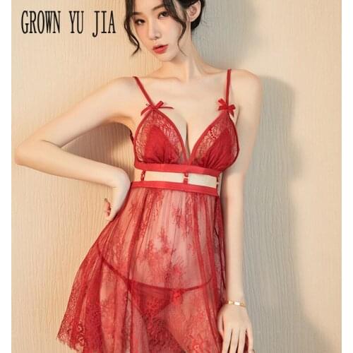 Sexy Women Backless Lace Nightwear Home Nightg Dress Erotic Perspective Intimate Nightgown Female Sling Lingerie Skirt Sleepwear