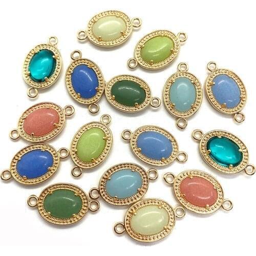 5 Pcs/pack of Exquisite Color Natural Crystal Pendants DIY Handmade Jewelry Accessories Oval Double Ring Pendant Ladies Jewelry