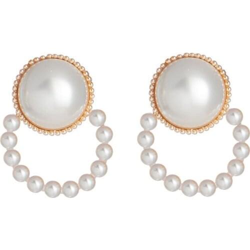 Hot Silver Needle Pearl Circle Earrings South Koreas New High-end French Earrings Temperament Earrings Women Jewelry Gift