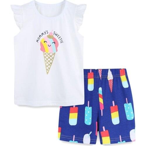 Jumping Meters Summer Girls Clothing Sets With Ice Cream Print Fashion Tops + Shorts Hot Cute Baby Cotton Suit Outfits Kids