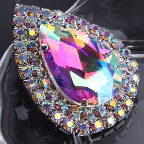 Pulaqi Sew On Rhinestones Glass Drop Rhinestone Applique Flat back AB Rhinestone Button For Craft Garment Decoration Jewelry DIY