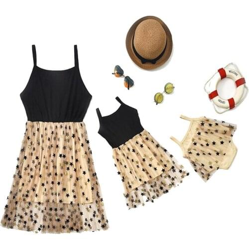 Family Matching Outfits 2021Summer Hot Sale Printing Women Mother Girl Sling Dresses Parent Child Wear Children Kid Home Clothes