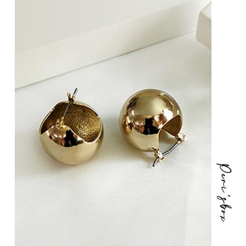 PerisBox 2 Sizes Gold Silver Color Round Ball Earrings Hollow Geometric Earrings for Women Circle Minimalist Hoop Earrings 2020