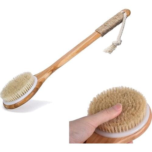 Bath Brush Bristle Massage Bath Brush Body Massage SPA Dry Brush Exfoliating Long Handle Wood Body Shower Brush