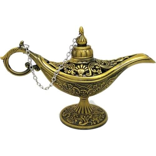 Metal Alloy Small Size Aladdin Lamp Jewelry Box Art Craft Vintage Home Decoration Collection Antique Design Carved