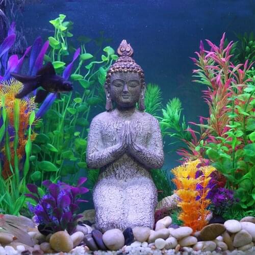 Three Hands Distressed Resin Kneeling Buddha Garden Statue Outdoor Friendly Buddhism Figurine Fairy Garden Ornaments Home Decor