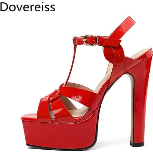 Dovereiss Fashion Womens Shoes Summer New Sexy Consice Genuine Leather Buckle Waterproof Party Shoes Chunky Heels Sandales 40