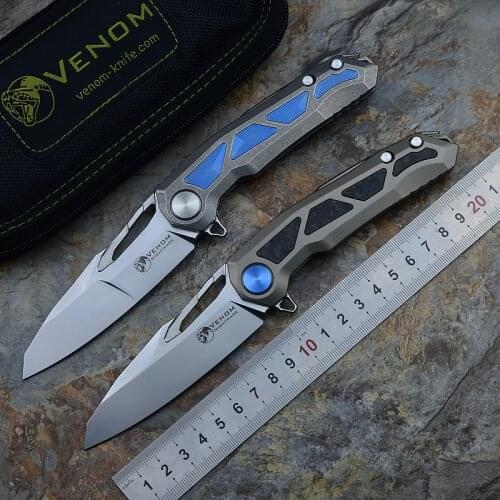 VENOM Flipper NIGHTMARE M390 Blade Steel Titanium CF Folding Knife Hunting Survival Pocket Kitchen Fruit Knife EDC