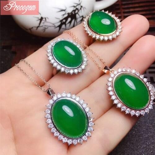 Vintage Classic green Chalcedony jewelry sets for Women Party Sun flower 925 Sterling silver Ladies fine Jewelry wholesale #217