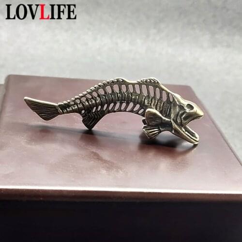 Vintage Brass Fish Bone Car Key Chain Pendant DIY Keychain Accessories Jewelry Fashion Men Women Keyring Hanging Trinkets Gifts