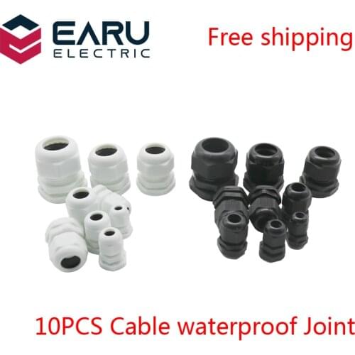 Waterproof Cable Gland 10pcs Cable entry IP68 PG7 for 3-6.5mm PG9 PG11 PG13.5 PG16 PG19/21/ White Black Nylon Plastic Connector