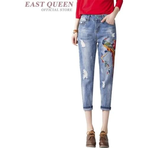 Embroidered jeans denim pants trousers women FF887