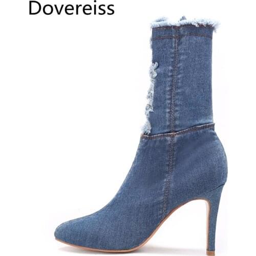 Dovereiss Fashion Womens Shoes Winter new Pointed Toe sexy Stilettos Heels Sexy Zipper Concise Mature Short boots big size 42