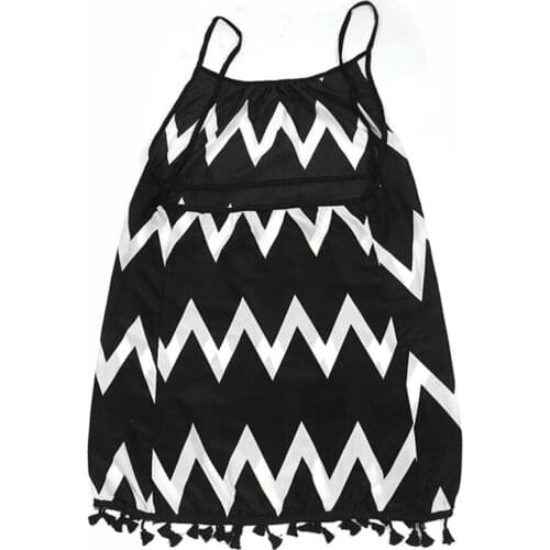 TOP Wavy Strip Female Midi Dress Graceful Braces Shoulder Lady Dress Tassel Hem Women Summer Dress Chiffon Beach Dress