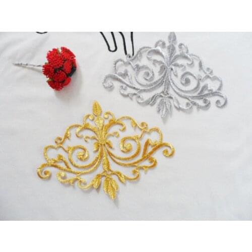 Gold&silvery embroidered shoulder patches embroidery design hollow out lace appliques lace motifs lace patches