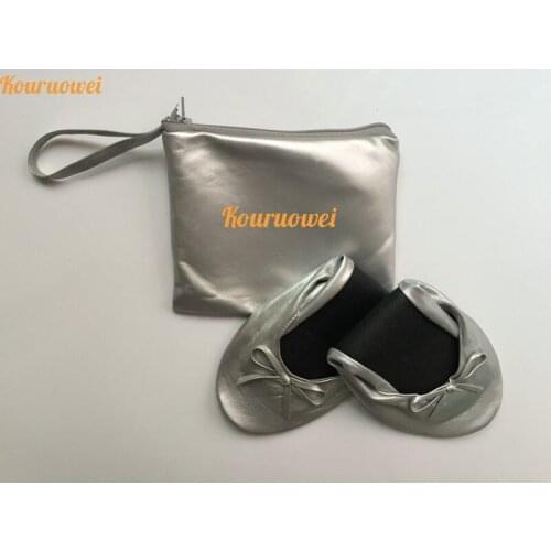 2016 fashion silver ballet flats roll up shoes with bag wholesale women shoes