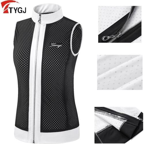 2020 Women Breathable Golf Tank Tops Ladies Zipper Collar Sleeveless T-Shirt Mesh Slim Fit Golf Apparel Tee