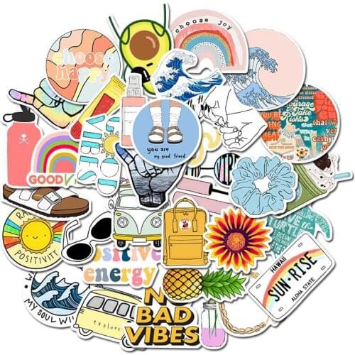 35pcs Cartoon Simple VSCO Girls Kawaii Stickers For Chidren Toy Waterproof Sticker to DIY Laptop Bicycle Helmet Car Decals