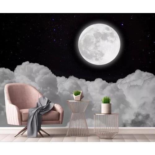 Custom Size 3D murals Self Adhesive wallpapers modern simple moon clouds night landscape bedroom background decoration painting