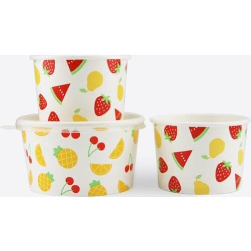 50pcs Net red colorfu disposable paper bowl fruit salad packaging boxes birthday party favors dessert ice cream cup with lid
