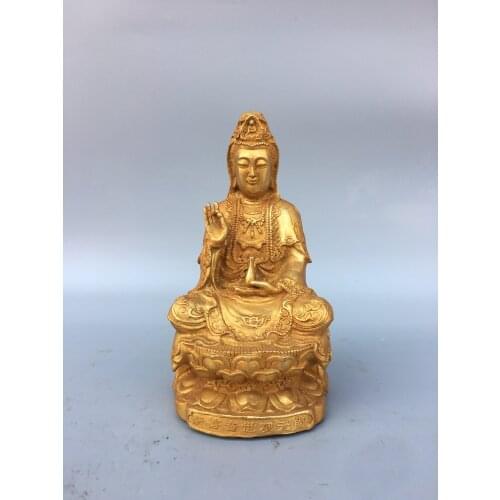 8"Chinese temple collection Old Bronze Gilt Clean bottle Guanyin Bodhisattva statue Sitting Buddha Enshrine the Buddha Ornaments