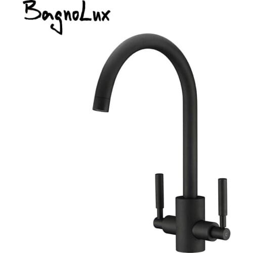 Bagnolux Solid Brass Contemporary Brushed Steel Double Lever Kitchen Sink Mixer Bar Taps Ideal Standard Tap Volcano Black Taps