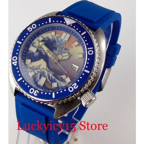 BLIGER Sapphire Crystal 24 Jewels Japan NH35A Movement 45mm Mechanical Men Watch Brushed Case Rubber Band