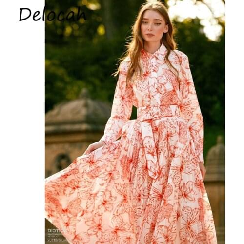 Delocah Women Summer Fashion Designer Long Dress Bow Sashes High Waist Lantern Sleeve Elegant Bodycon Ladies A-Line Dresses 2021