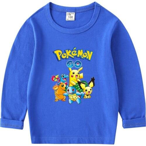 Pokemon 100% Cotton Children Shirt Pikachu Soft Long Sleeve Warm Sweatshirts Cartoons Kids Boys Top Anime Girls Tops Clothes