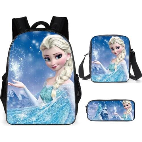 Disney Cute 3D Frozen Print Kids Backpacks Children Princess School Bags For Teenage Boys Girls 3pcs Student Book Bag