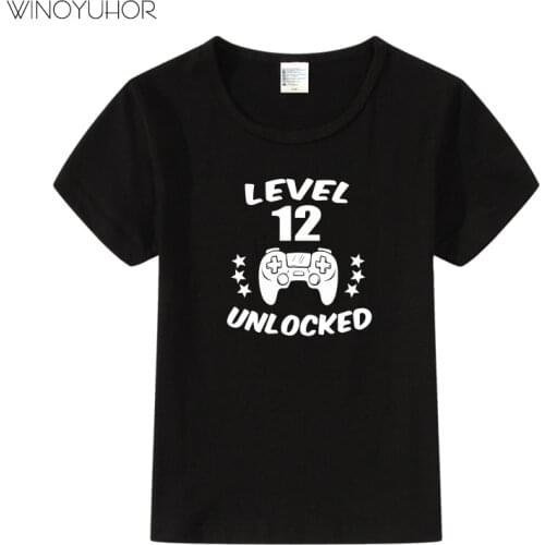 Gamer Level 12 Unlocked Funny Gamer T-shirt For Baby Boys Girls Summer Short Sleeve T Shirt Children Streetwear Tops