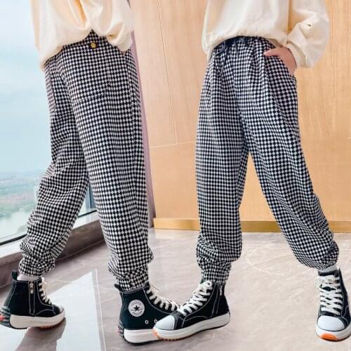 2021 Spring Autumn Plaid Pants Girls Harem Pants for Girls Capris Drawstring Waist Casual Loose Trousers Kids clothes for teens
