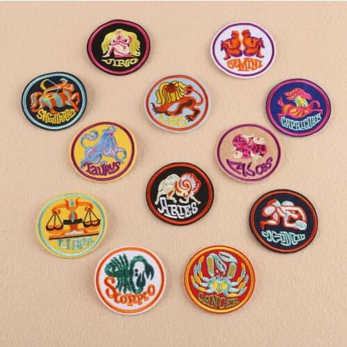 20pcs/lot Round Embroidery Patches Letters Constellations Clothing Decoration Accessories Diy Iron Heat Transfer Applique