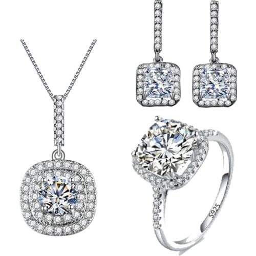 Square Vintage Bridal Earring And Necklace Sets AAA Cubic Zirconia Wedding Jewelry Sets White Gold Color Parure Bijoux ASM005