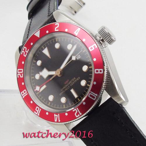 41mm Corgeut Black Dial GMT Sapphire Super Luminous automatic movement mens Watch