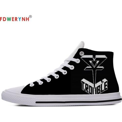 Trouble Street Mens Casual Shoes OFF White Customized Printed Men High-top Canvas Shoes Breathable Casual Lace-up Shoes