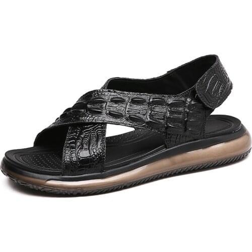 Cow leather sandal Men vacation wearproof high quality beach shoes with soft sole crocodile grain summer moccasin