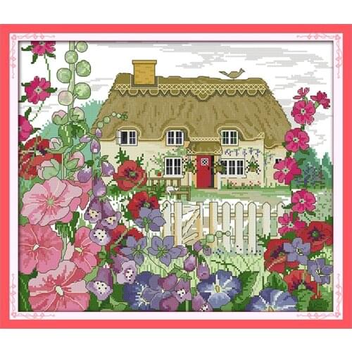 Joy Sunday Cross Stitch Kit Morning Glory Lodge Landscape Print 11ct14ct Count Canvas Fabric Embroidery Cross Stitch Embroidery