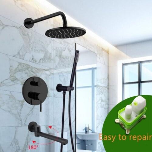Wall Mounted Black brass Bathroom Shower Set 8" Rianfall Shower Head Shower Faucet set Shower Arm Diverter Mixer Handheld Set