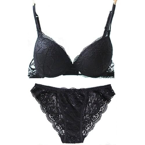 Push Up Bra Set Sexy Lace Briefs Lingerie 3/4 Cup Underwear Embroidery Bra Comfy Fit Bowtie Underwear Sleepwear Bra Sets A B C