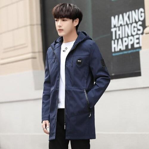 New Autumn Casual Thin Hooded Jacket Solid Mens Mid Length Zipper Coat Slim Fit Windbreaker Spring Street Outwear Tops Clothing