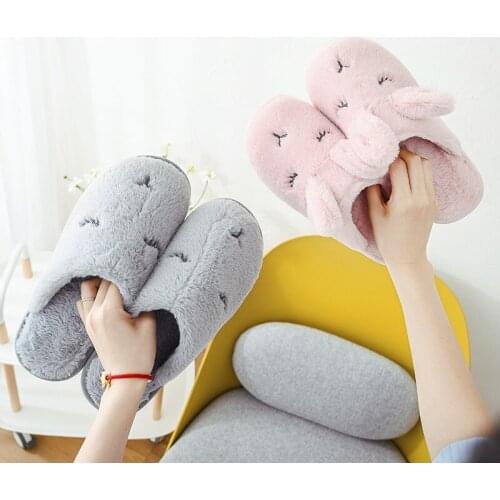 ZEEKSON 2021 Winter New Cute Cotton Slippers Female Thick-soled Comfortable Warm Slippers Male Home Bedroom Living Room Slippers