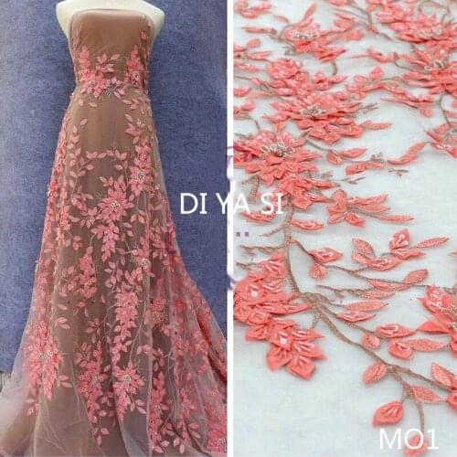 New arrivals 2018 embroidered net lace fabric for wedding dress hot sale african french guipure beaded lace fabric mo1